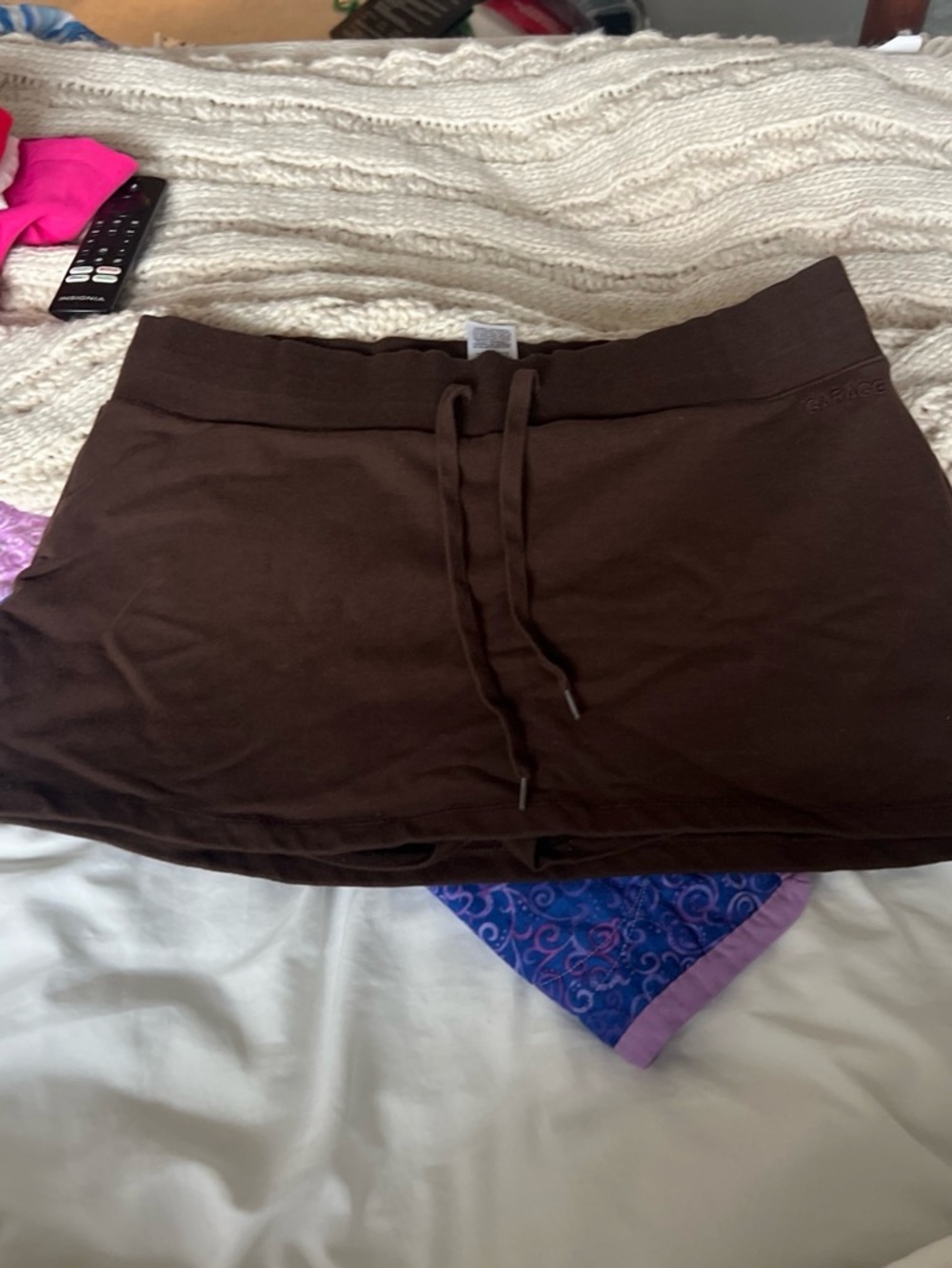 Garage Dark Brown Drawstring Mini Skirt